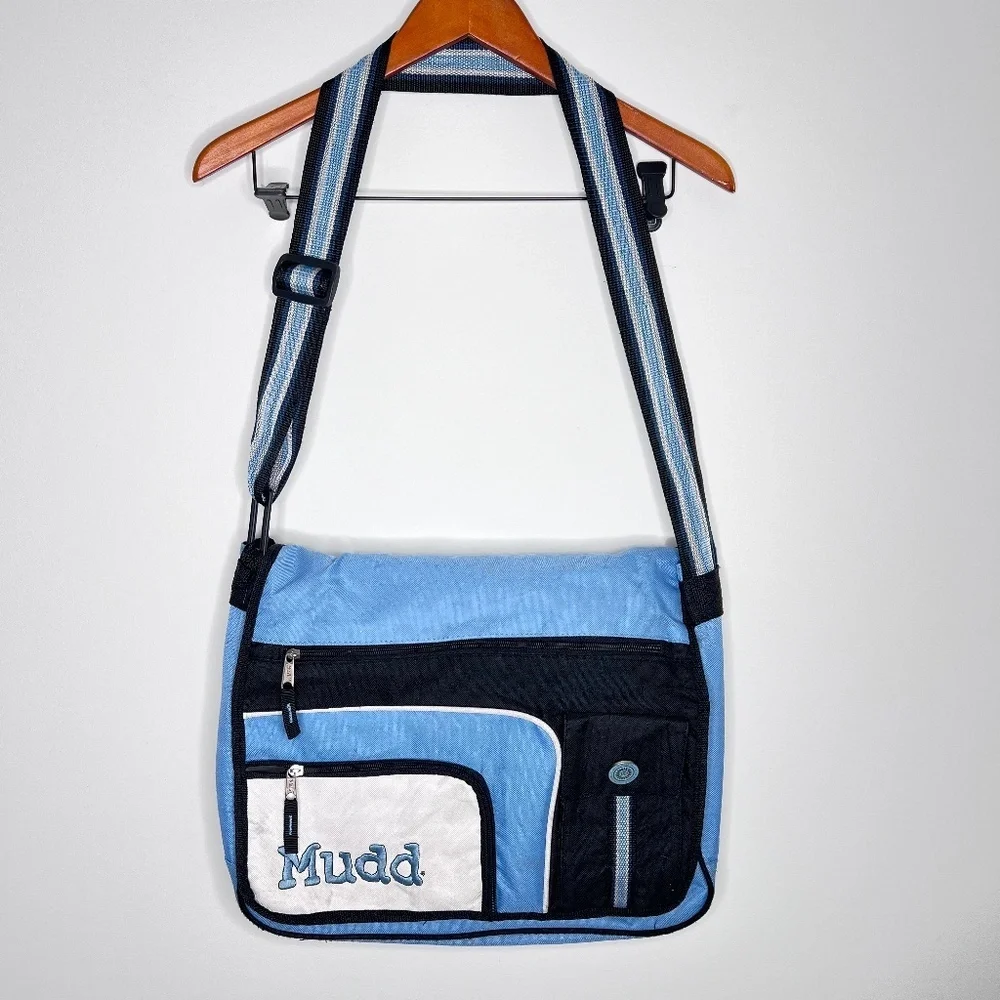 Vintage Y2K Mudd Messenger Book Bag Blue